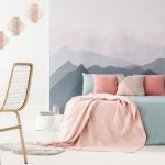 bedroom with bold wallpaper