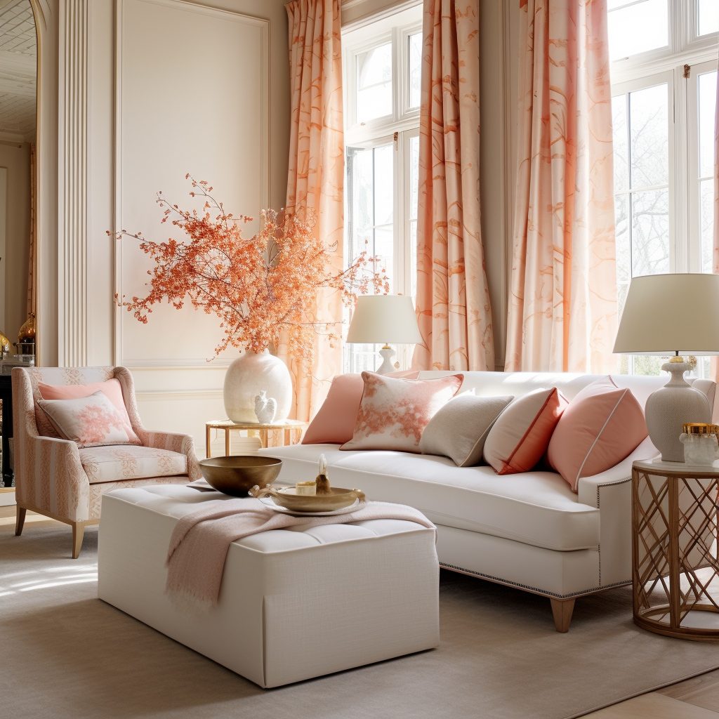 Living Room with Peach Fuzz Accents 