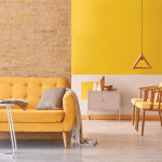 living room with yellow mustard accents