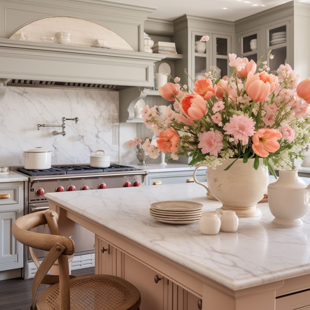 Peach Fuzz color kitchen island